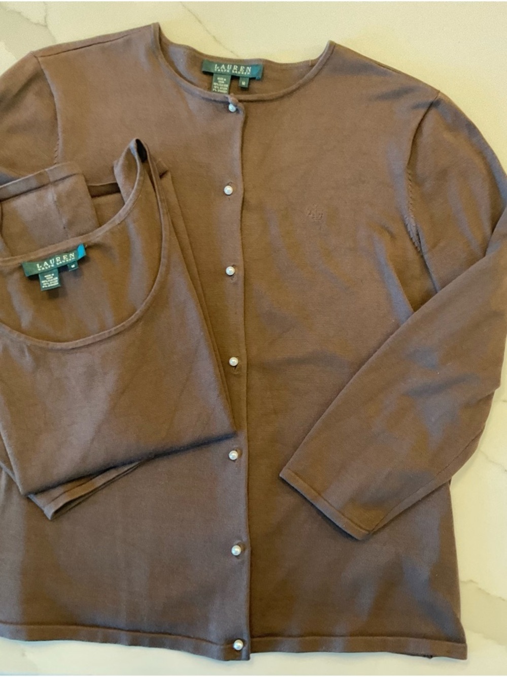 Lauren Ralph Lauren Chocolate Brown Cardigan and Tank Set - Picture 3 of 10